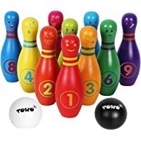 Los mejores  - Toys of Wood Oxford TOWO Bolos de Madera para niños - Juego de Bolos de Madera con emociones faciales y números - Juego…